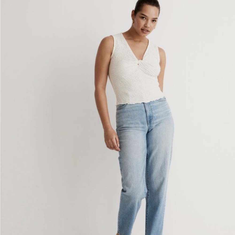 Madewell Popcorn-Knit Twist-Front Sleeveless Top Cream Medium